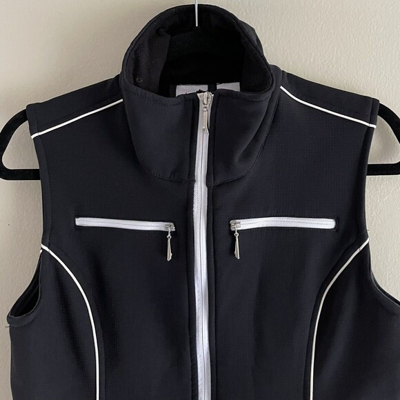 JoFit Golf Vest Top Size XS Zip Up Pockets High Neck Sleeveless Black Reflective - Picture 2 of 8